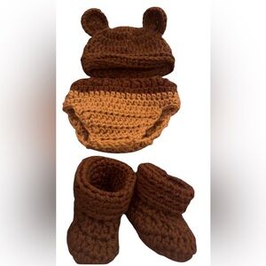 Handmade crotchet baby bear Brown and Tan Crochet Baby Set